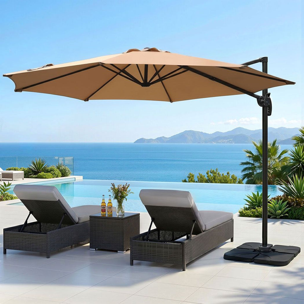 Instahut 3m Outdoor Umbrella w/Base Cantilever Beach Roma 360 Degree Tilt Beige