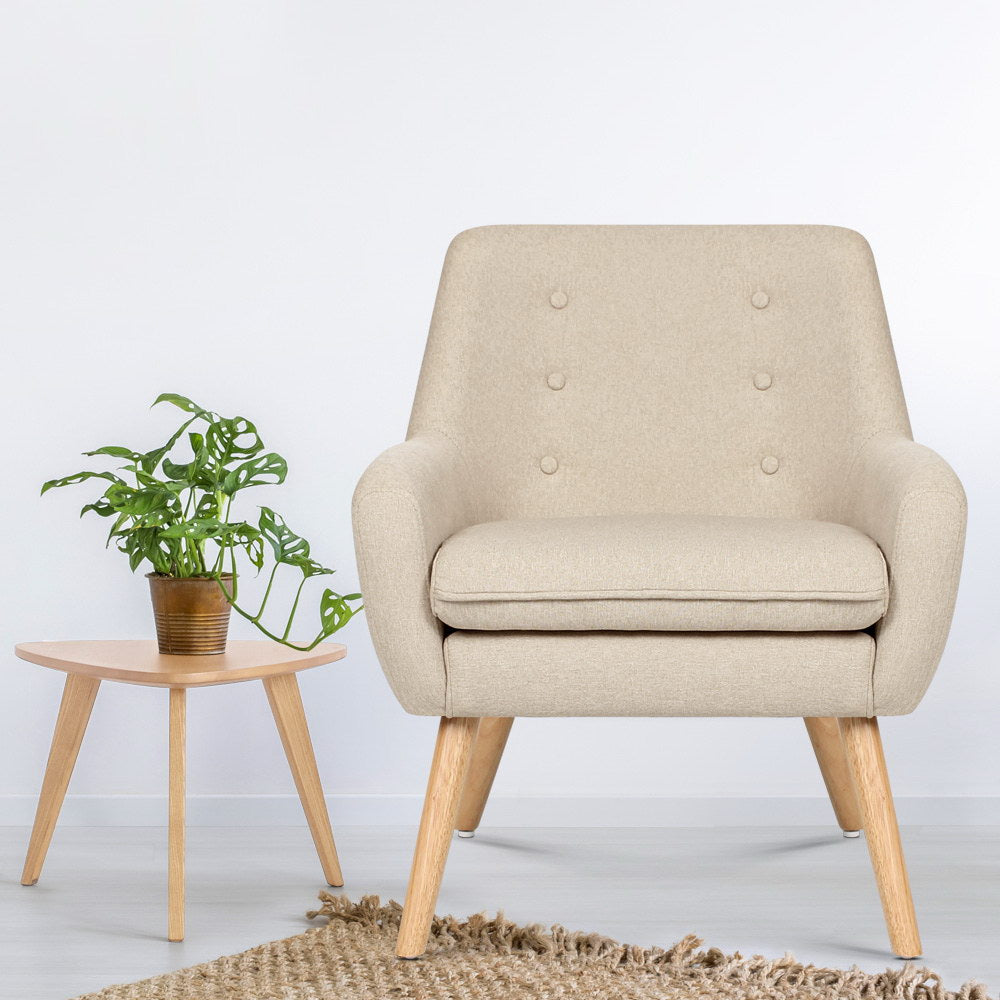 Artiss Armchair Linen Fabric Anne Beige - YDS.com.au