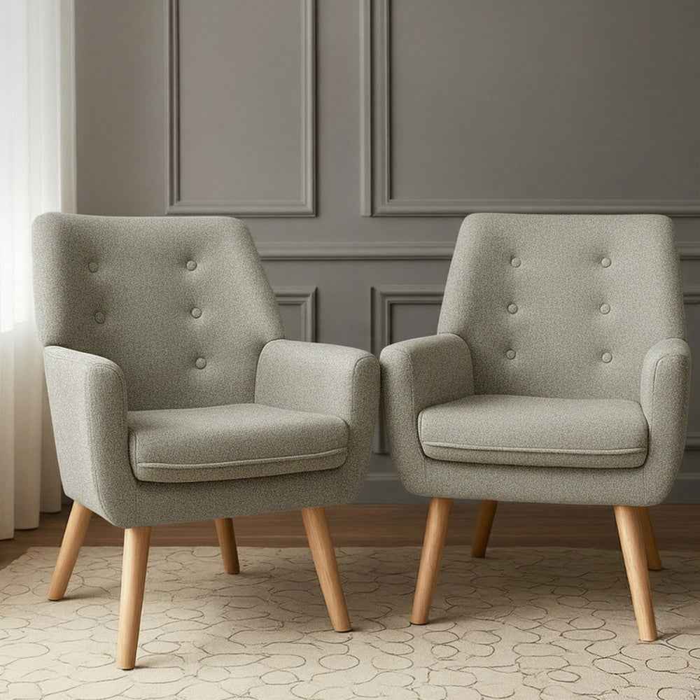 Artiss 2X Armchair Lounge Chair Accent Tub Chair Beige ANNE