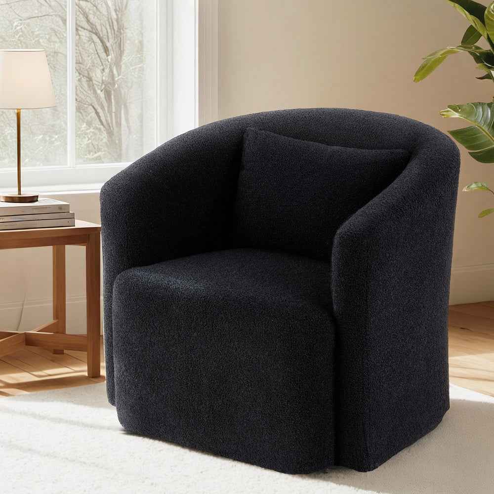 Artiss Round Swivel Armchair Sherpa Fleece Black