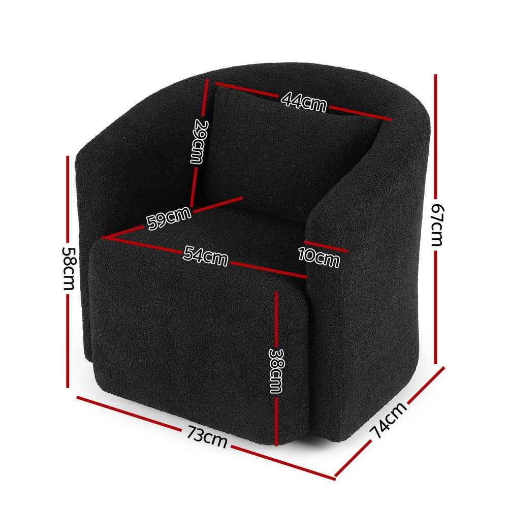 Artiss Round Swivel Armchair Sherpa Fleece Black
