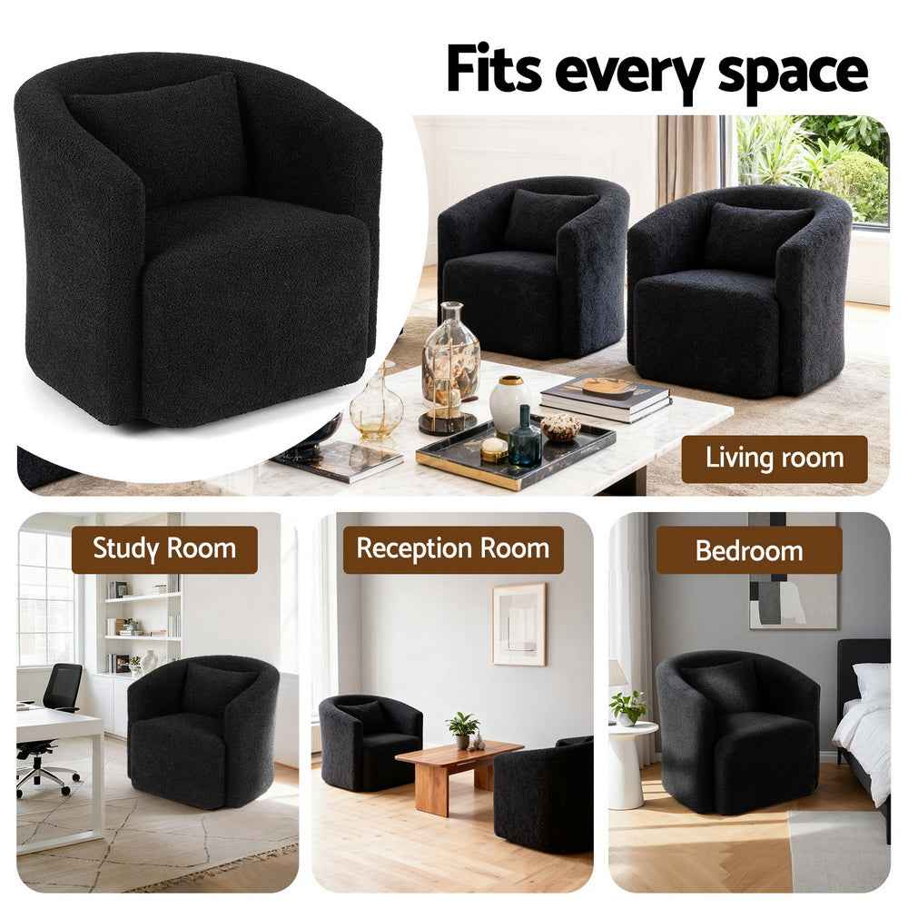 Artiss Round Swivel Armchair Sherpa Fleece Black