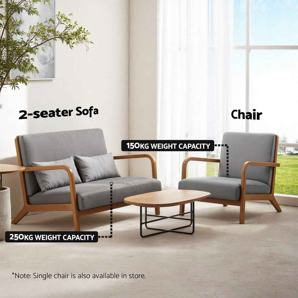 Artiss Armchair 2-seater Loveseat Fabric Grey