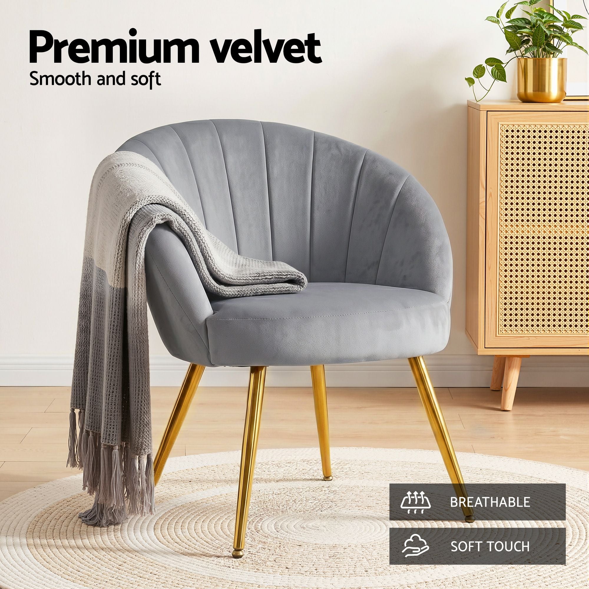 Sillón Artiss Terciopelo Gris Eloise