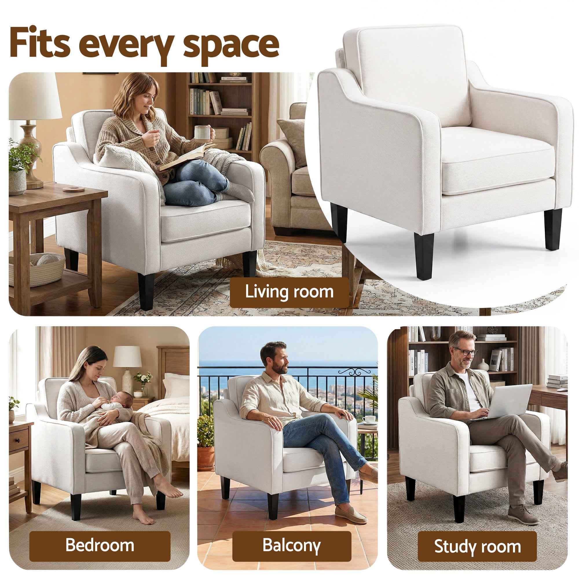 Artiss Armchair Lounge Accent Chair Linen Fabric Beige