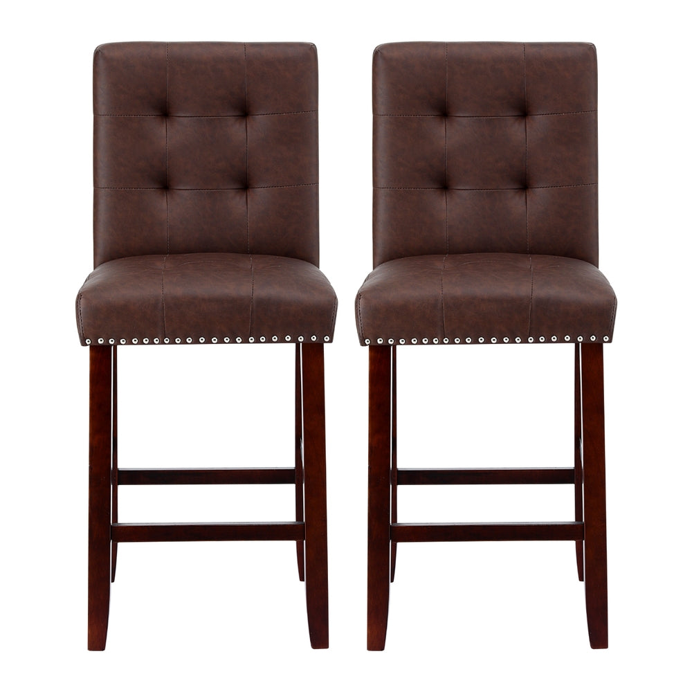 Artiss 2x Bar Stools Kitchen Dining Chairs Counter PU Leather Wooden Ada Brown