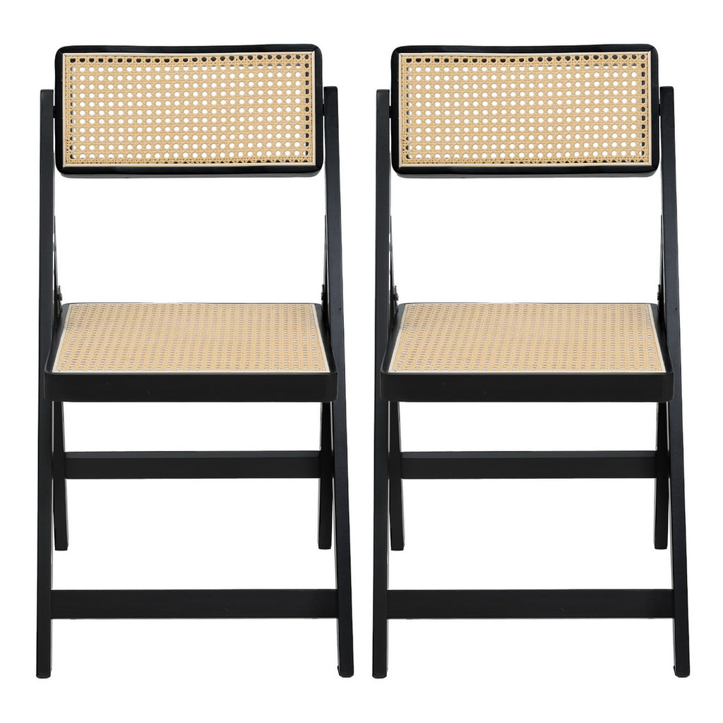 Artiss 2x Dining Chairs Wooden Rattan Foldable Black