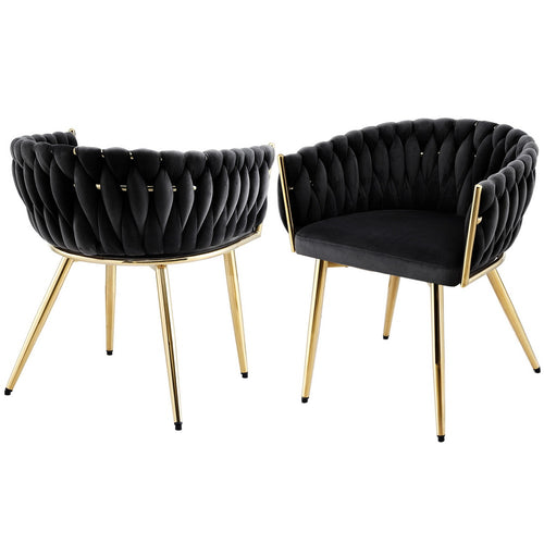 1 Set of 2 Artiss Dining Chairs Velvet Armchair Black