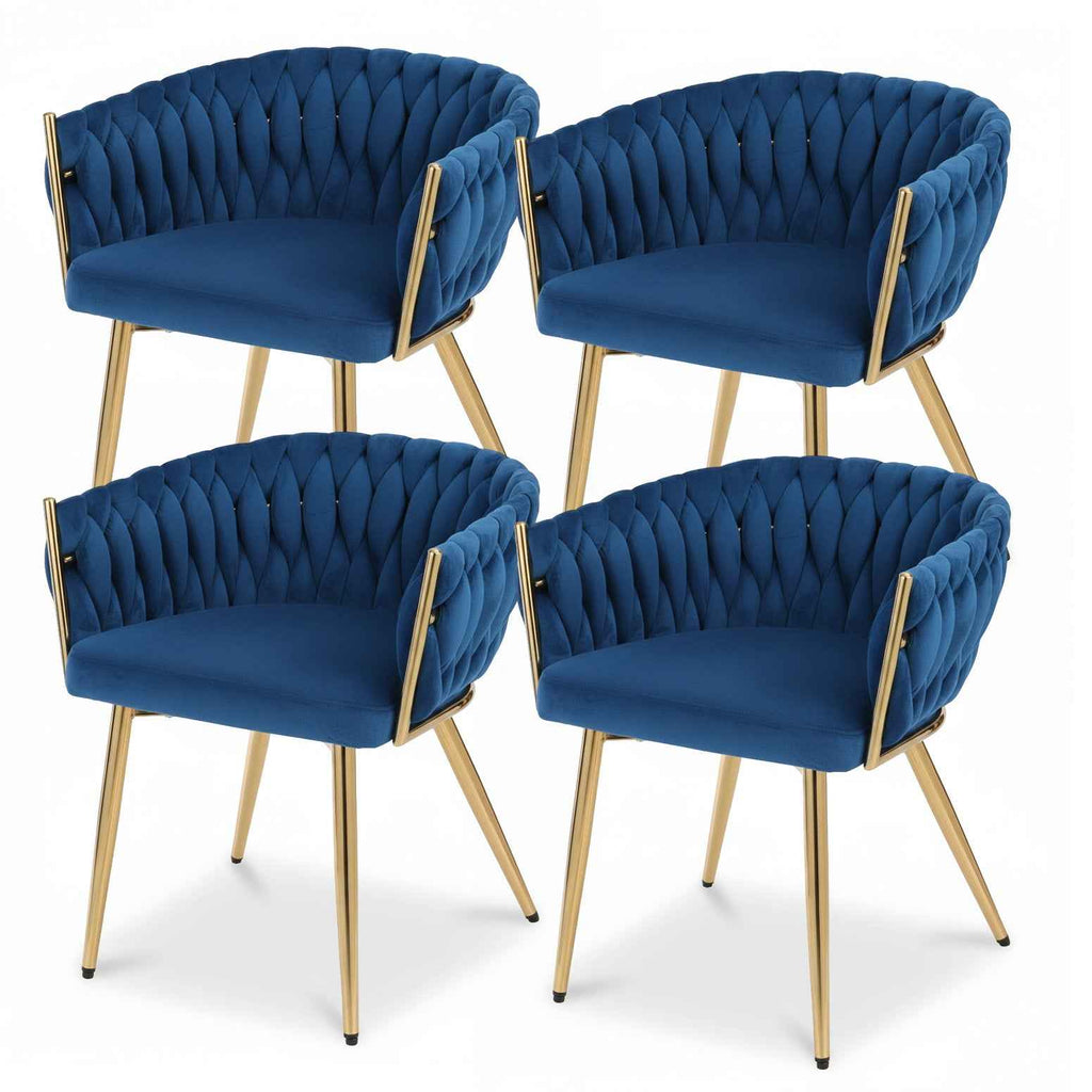 1 Set of 4 Artiss Dining Chairs Velvet Weaving Armchair Blue