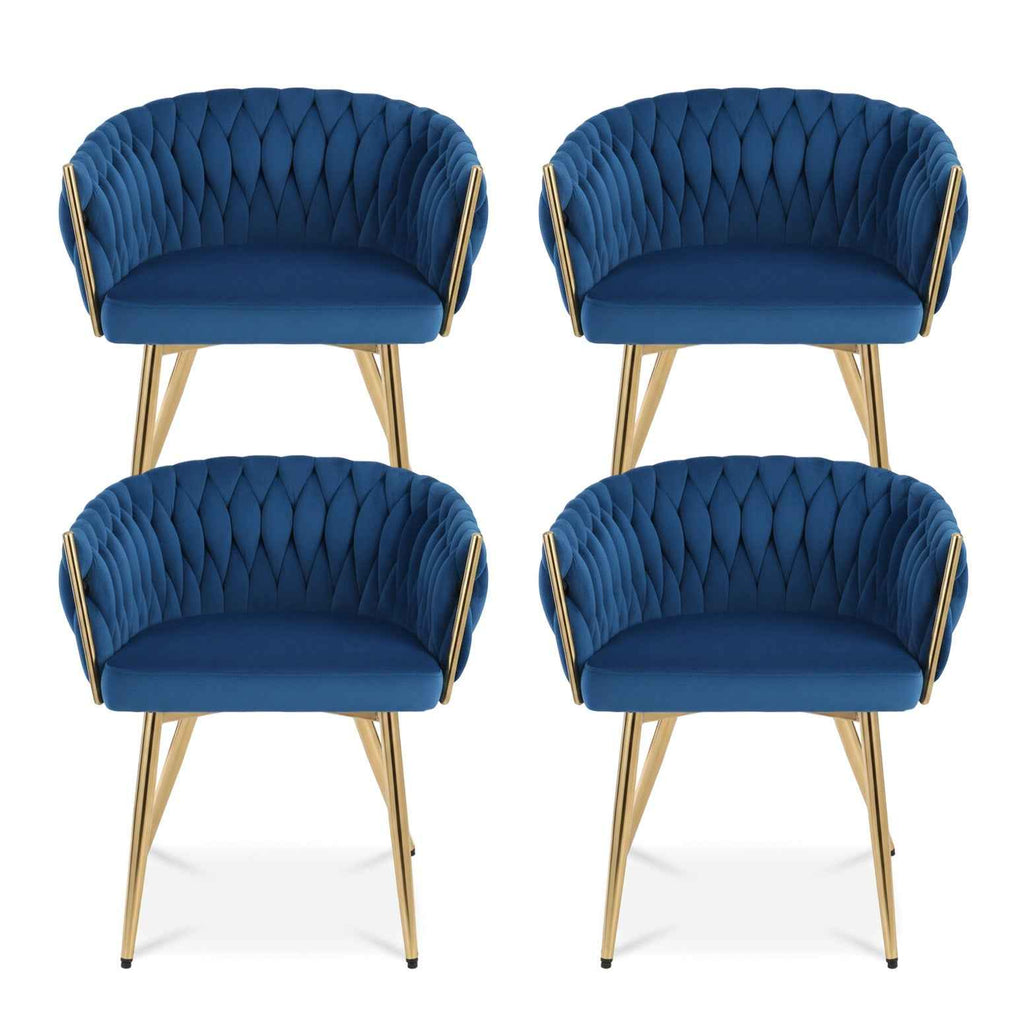 1 Set of 4 Artiss Dining Chairs Velvet Weaving Armchair Blue