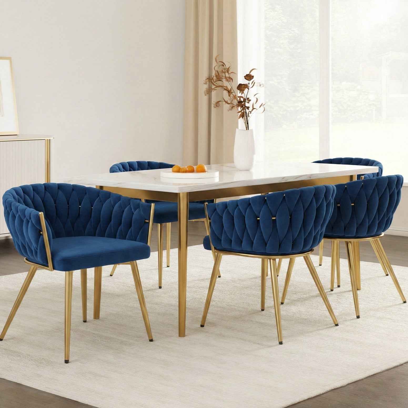 1 Set of 4 Artiss Dining Chairs Velvet Weaving Armchair Blue