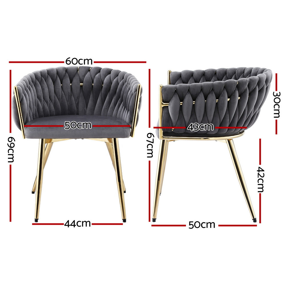 Artiss 1x Dining Chair Armchair Cafe Kitchen Lounge Chairs Velvet Weaving Grey