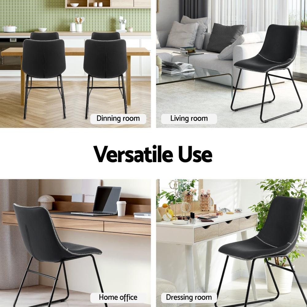 Artiss 4x Dining Chairs Retro PU Leather Kitchen Lounge Cafe Accent Chair Black
