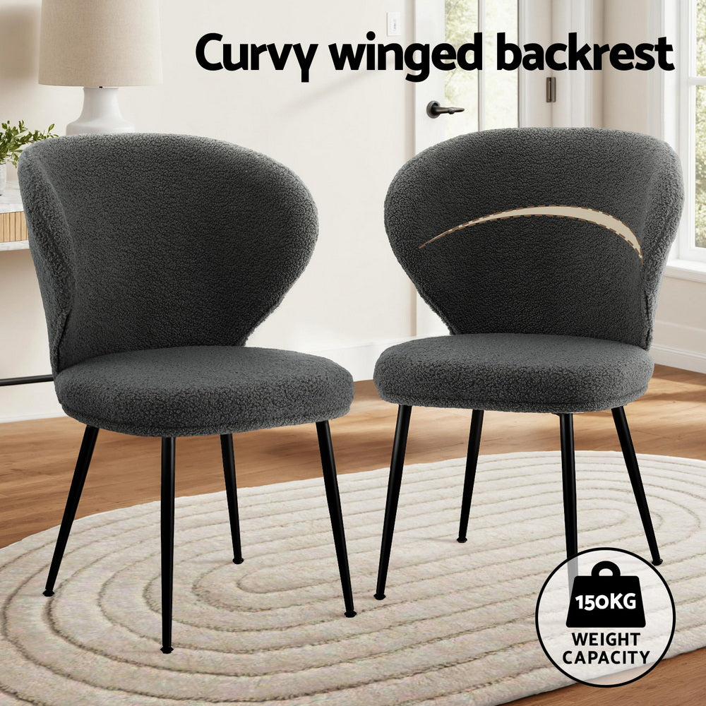 Artiss 4x Dining Chairs Sherpa Boucle Wing Back Grey