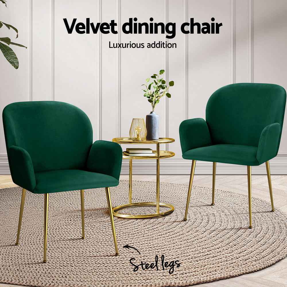 Artiss Dining Chairs Set of 4 Velvet Armchair Green