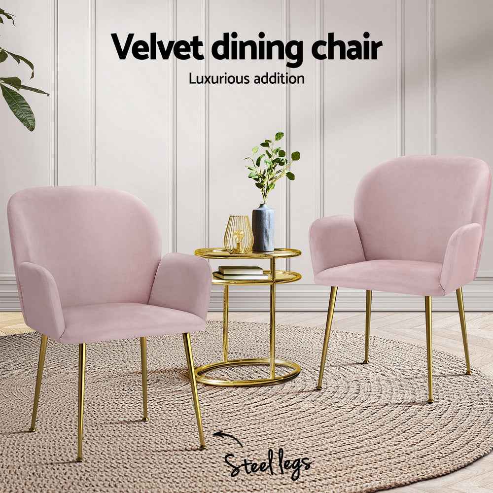Artiss Dining Chairs Set of 4 Velvet Armchair Pink