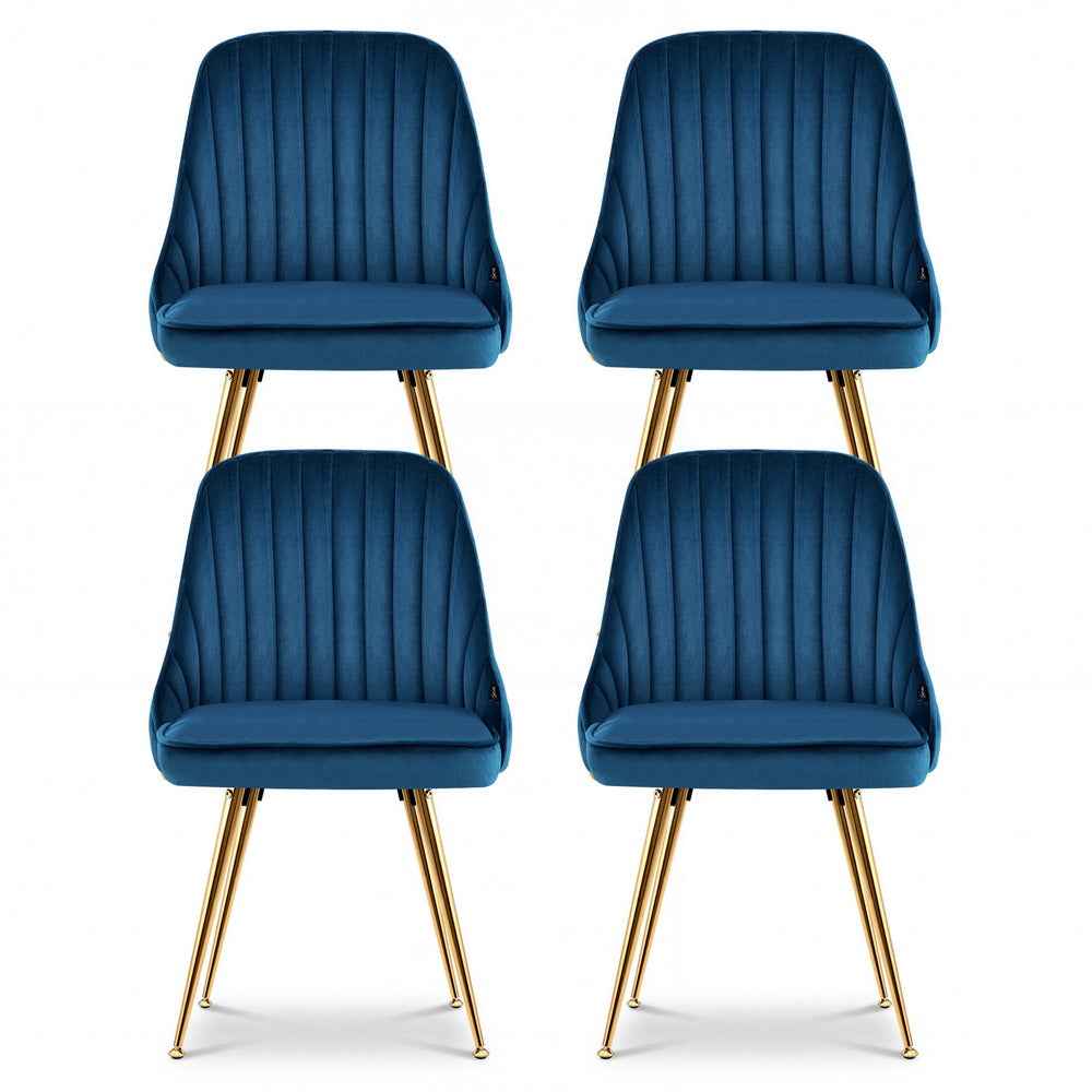 Artiss Dining Chairs Set of 4 Velvet Channel Tufted Blue