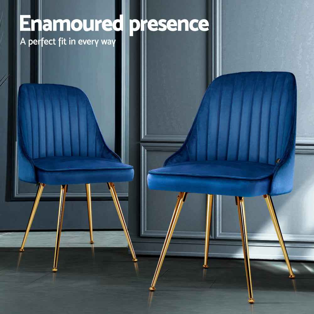 Artiss Dining Chairs Set of 4 Velvet Channel Tufted Blue