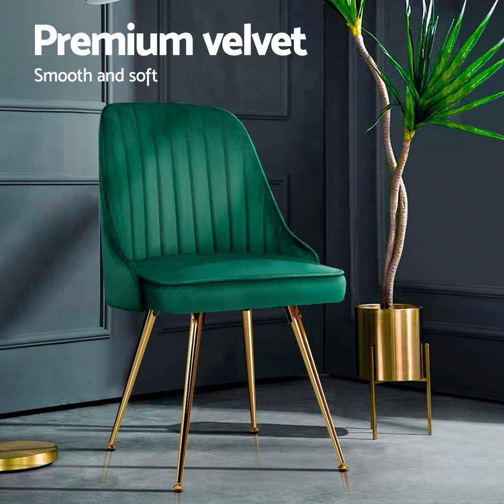 Artiss Dining Chairs Set of 4 Velvet Channel Tufted Green