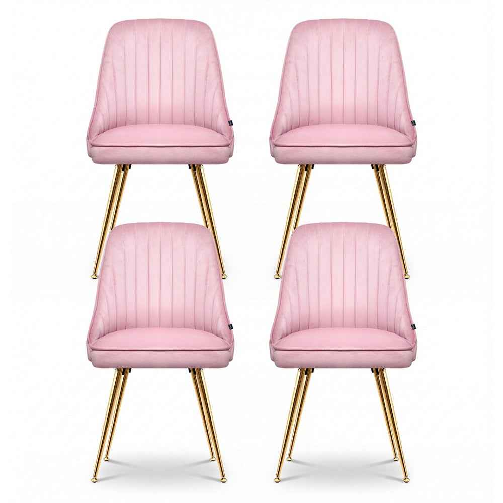 Artiss Dining Chairs Set of 4 Velvet Channel Tufted Pink