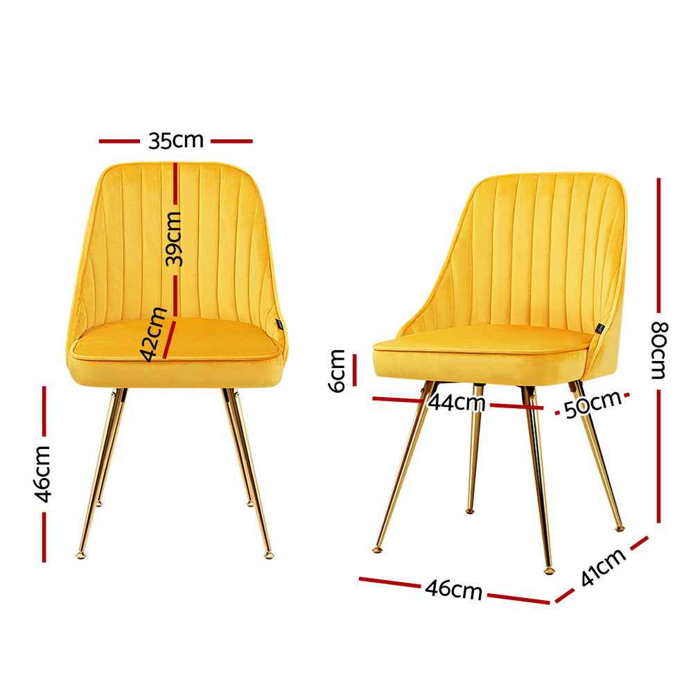 Artiss Dining Chairs Set of 4 Velvet Channel Tufted Yellow