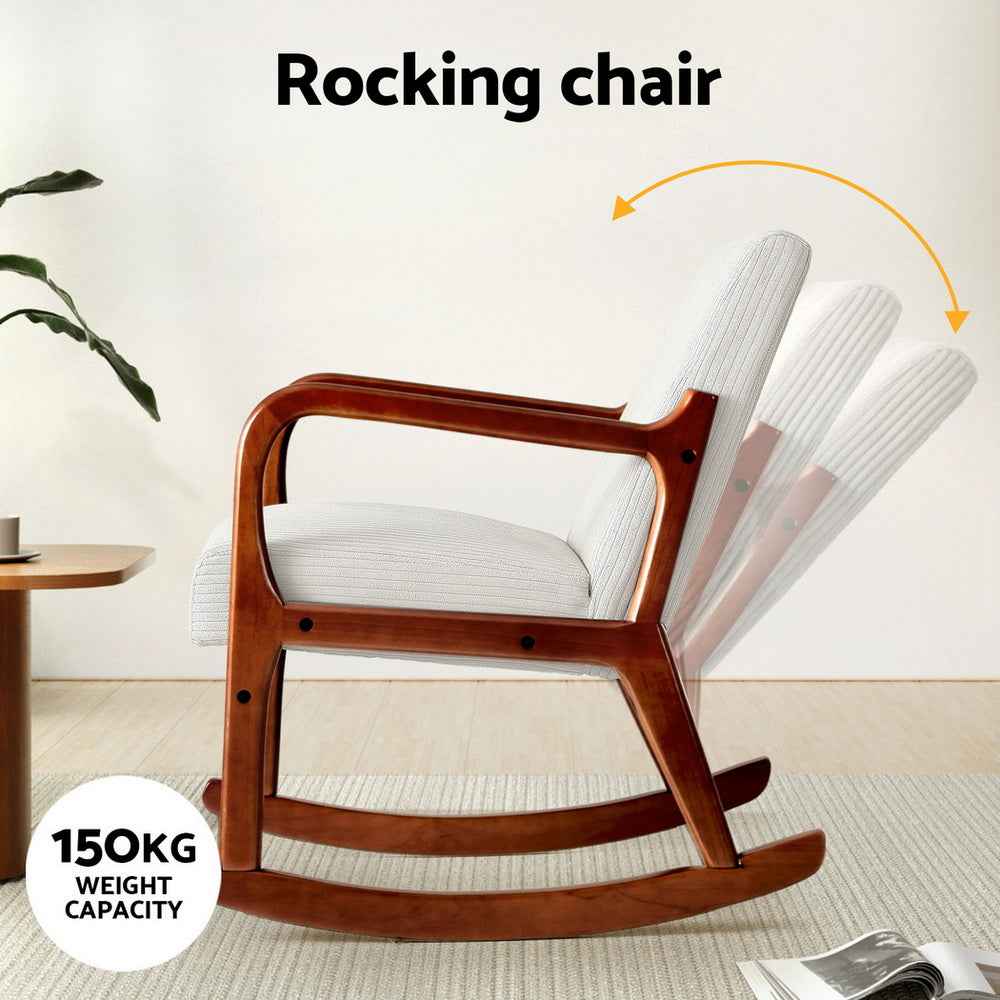 Artiss Rocking Armchair Nursing Chair Corduroy Beige