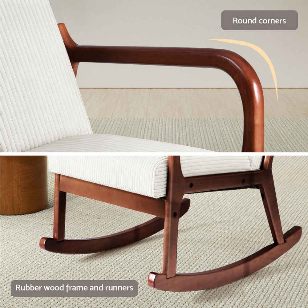 Artiss Rocking Armchair Nursing Chair Corduroy Beige