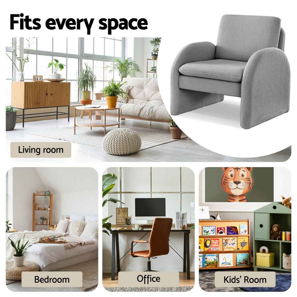 Artiss Armchair Accent Chair Lounge Tub Sofa Couch Curved Arm Seat Boucle Grey