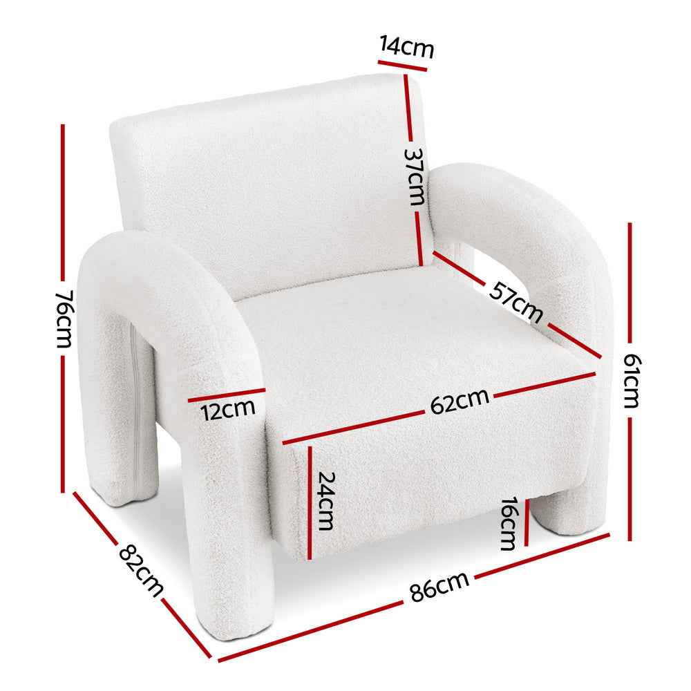 Artiss Armchair Accent Chair Lounge Sofa Couch Curved Seat Boucle White