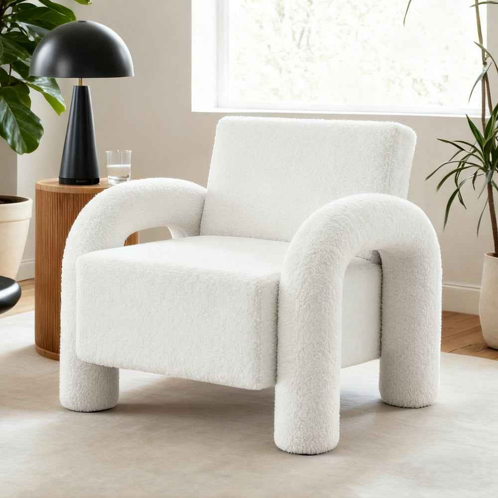 Artiss Armchair Accent Chair Lounge Sofa Couch Curved Seat Boucle White