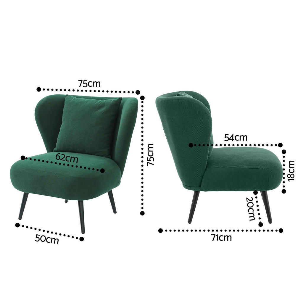 Artiss Armchair Accent Chair Lounge Tub Sofa Couch Corduroy Velvet Green