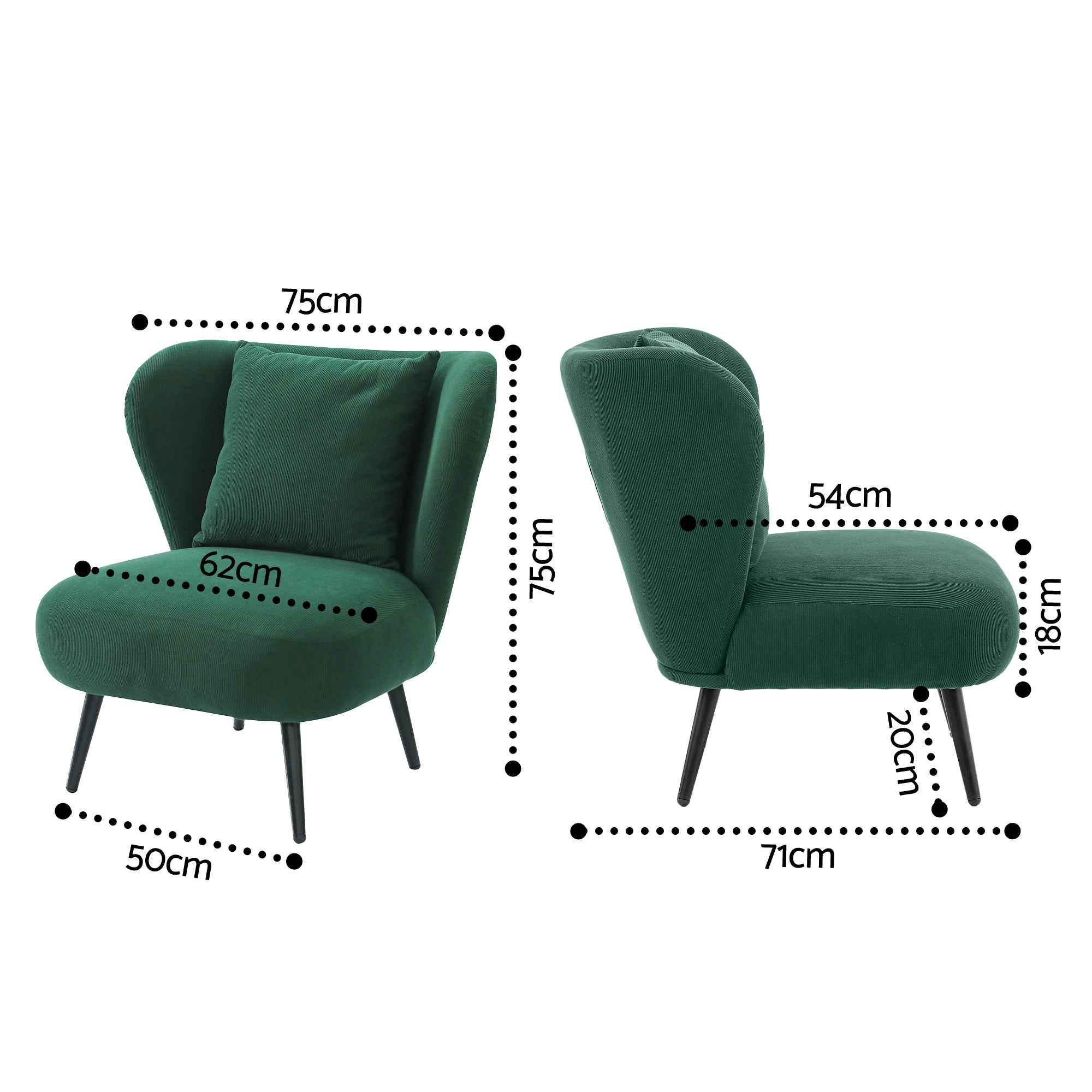 Artiss Armchair Accent Chair Lounge Tub Sofa Couch Corduroy Velvet Green