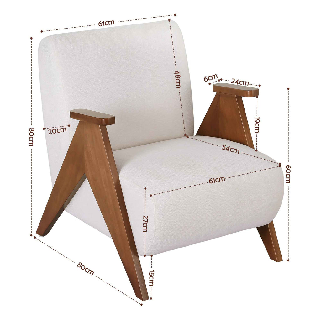 Artiss Armchair Accent Chair Sturdy Upholstered Solid Wood Chenille Fabric White