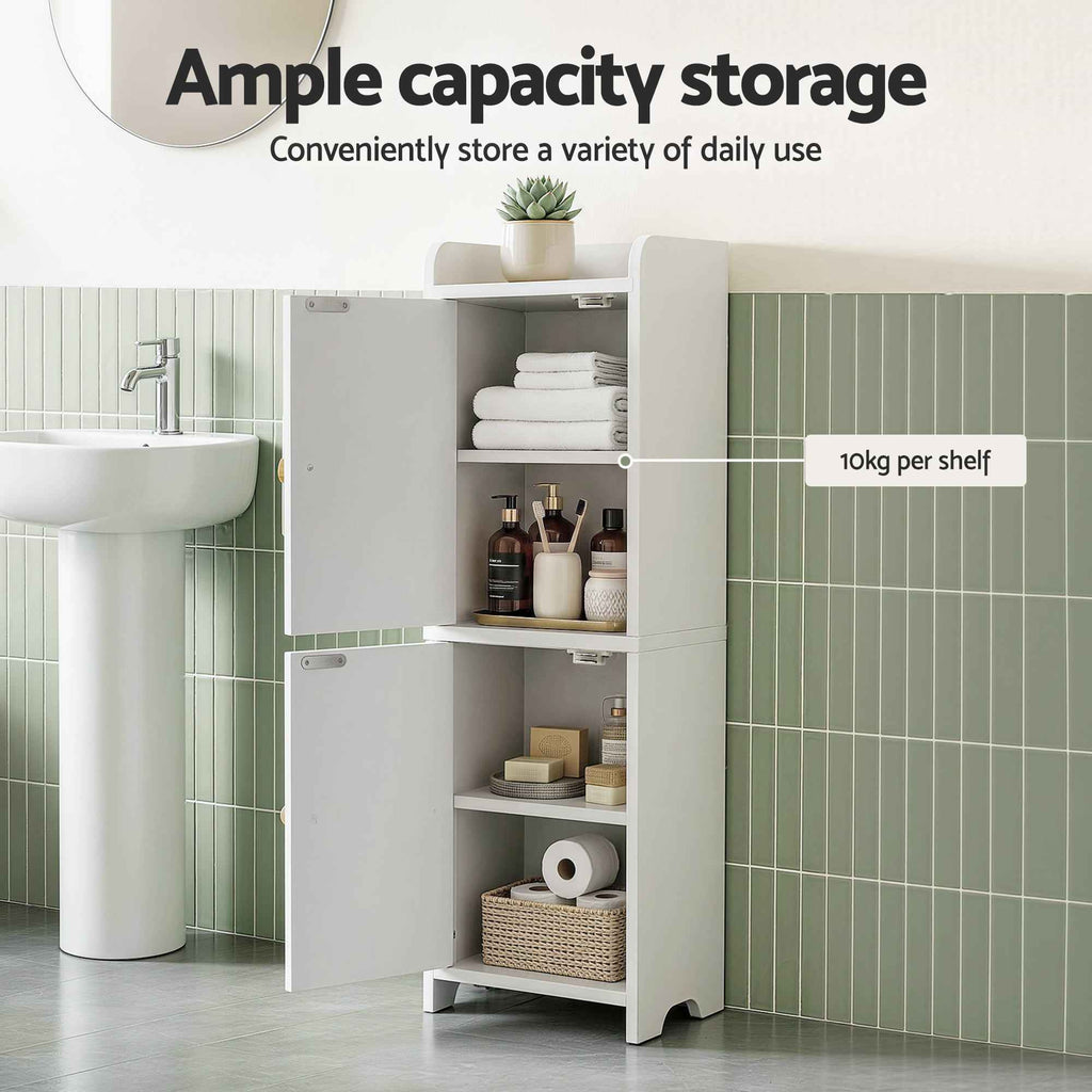 Artiss 2x Bathroom Storage Cabinet 2-Tier Slim Toilet Organizer Adjustable White