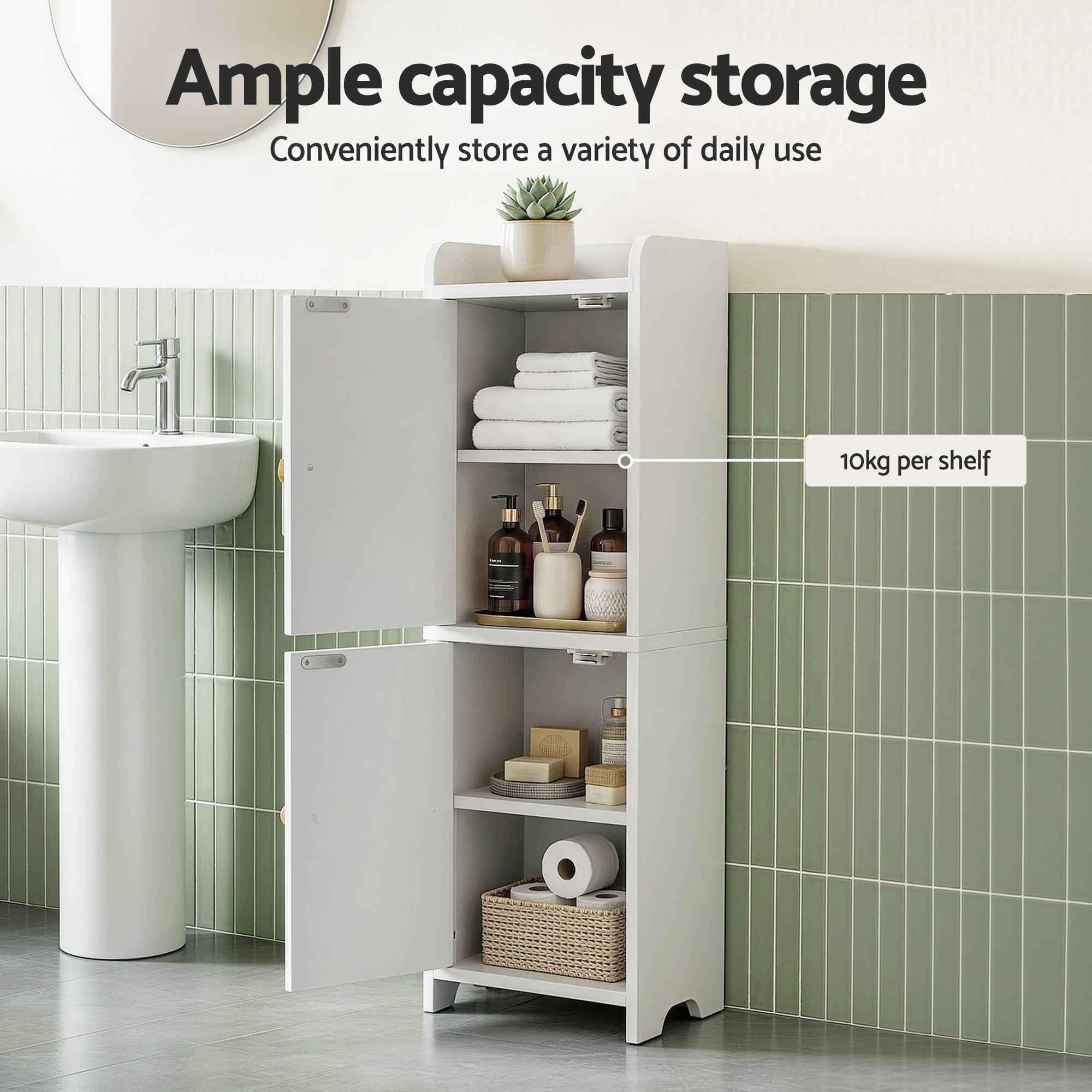 Artiss 2x Bathroom Storage Cabinet 2-Tier Slim Toilet Organizer Adjustable White