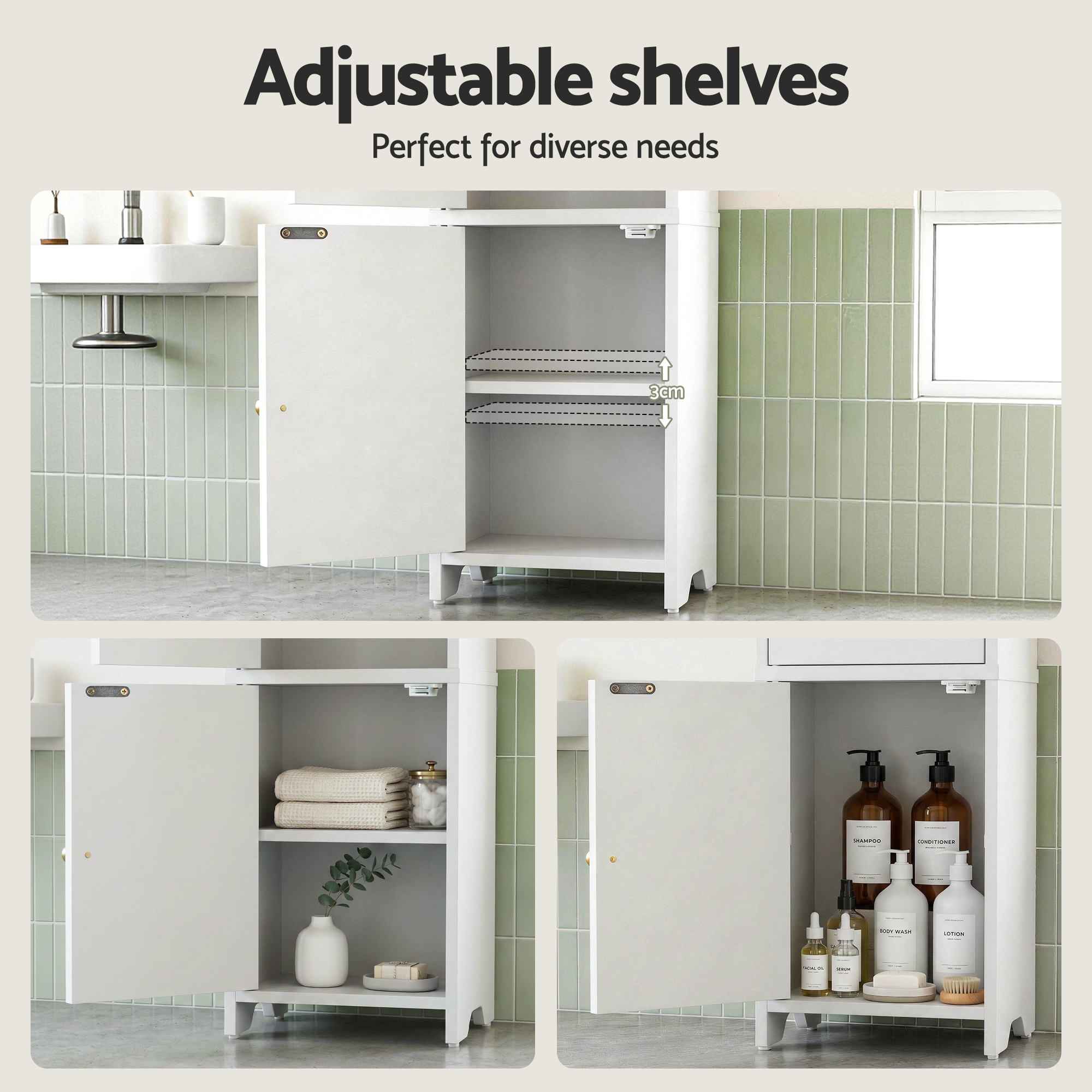 Artiss 2x Bathroom Storage Cabinet 2-Tier Slim Toilet Organizer Adjustable White