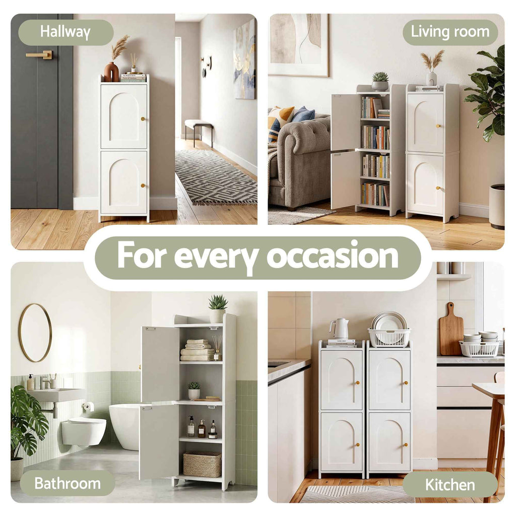 Artiss 2x Bathroom Storage Cabinet 2-Tier Slim Toilet Organizer Adjustable White