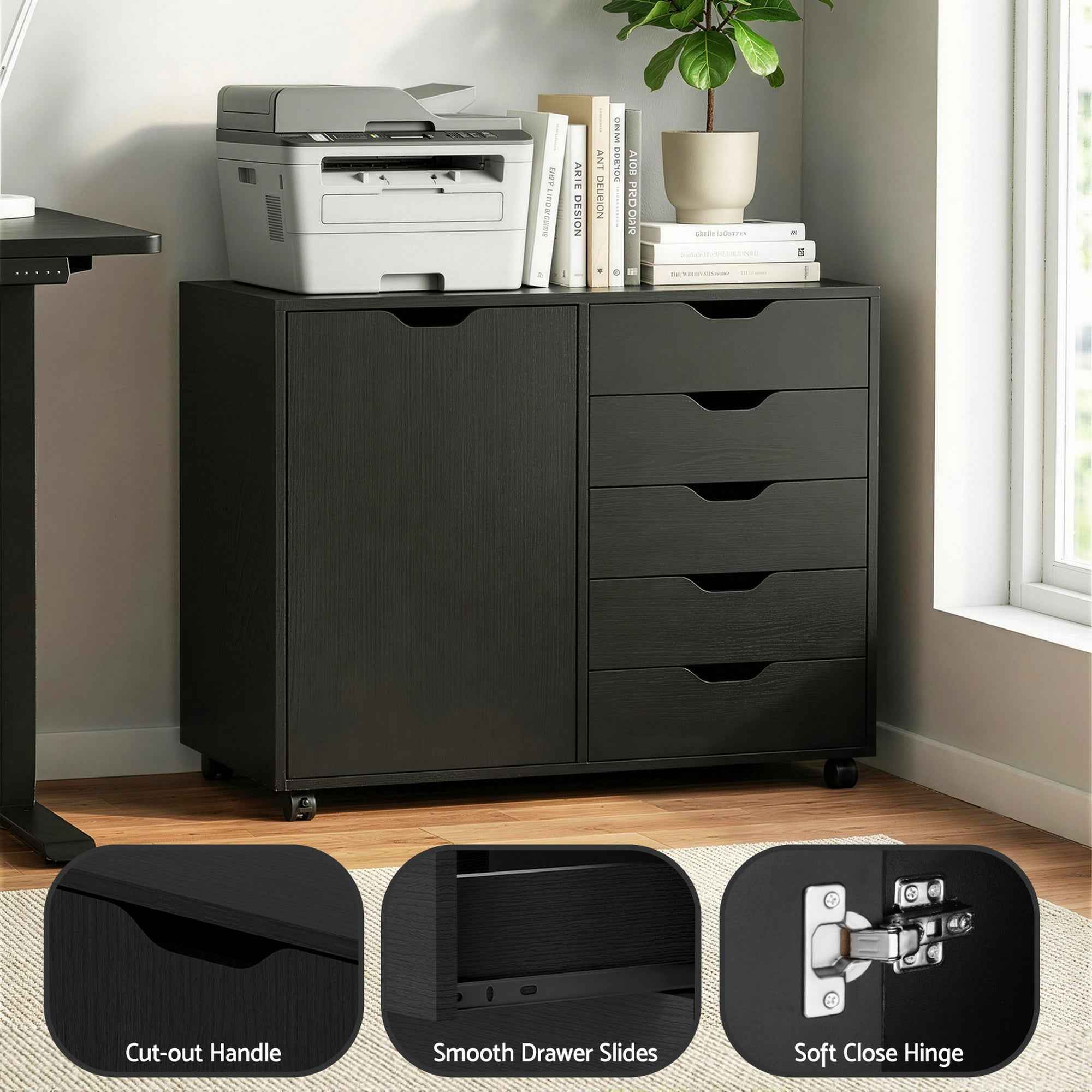 Artiss Mobile Filing Cabinet 5 Drawer with Door Modern Storage Cabinet Printer Stand