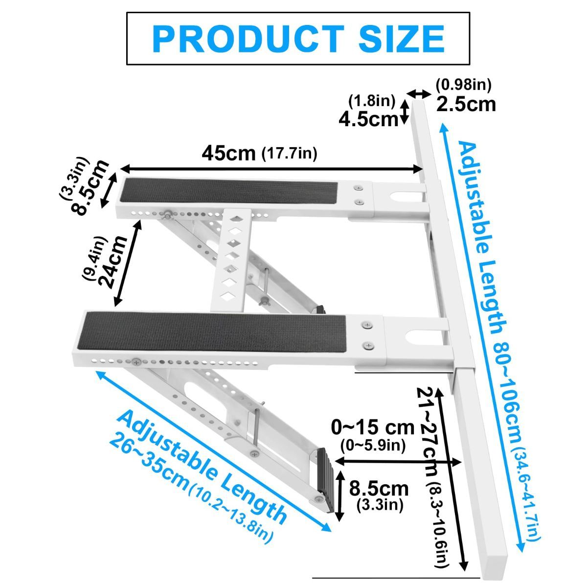 Universal Window Air Conditioner Support Bracket, No Drilling Heavy-Duty AC Window Bracket Supports Up to 200lbs for 5,000-24,000 BTU AC Units, Fits Single or Double Hung Windows