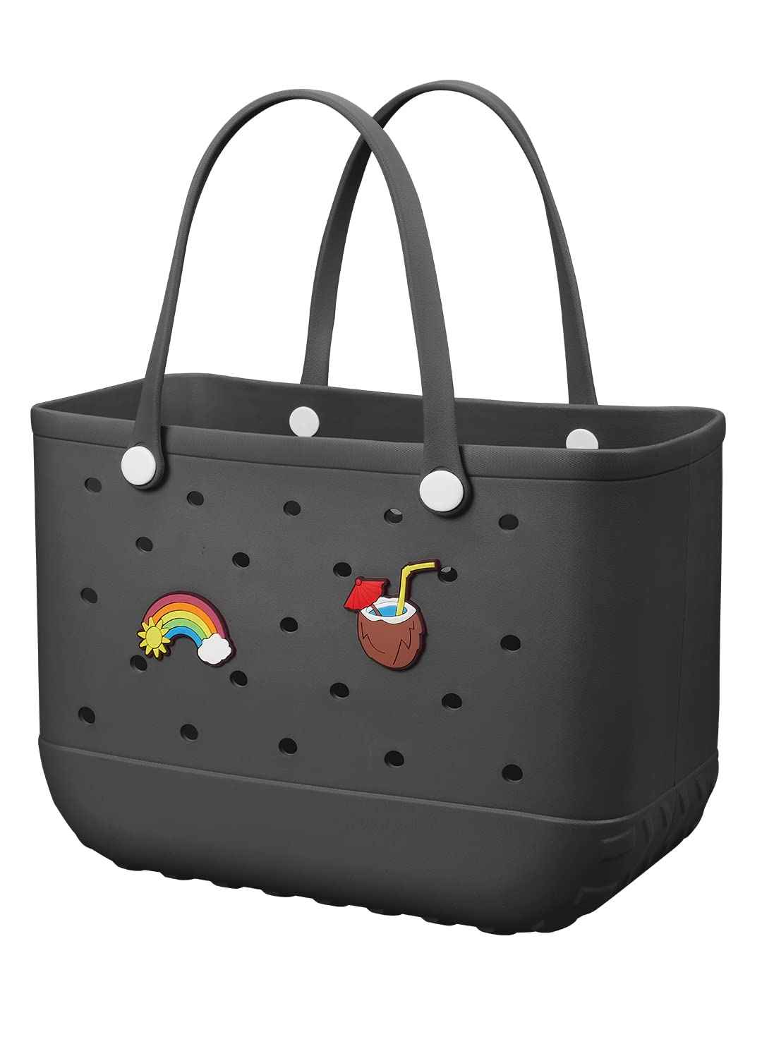 EVA Beach Tote Bag for Swimming, Pool & Travel – Waterproof Washable Rubber Handbag with 2 Random Charms, Lightweight & Sand-Resistant (Black) | Other Colors Available in Store