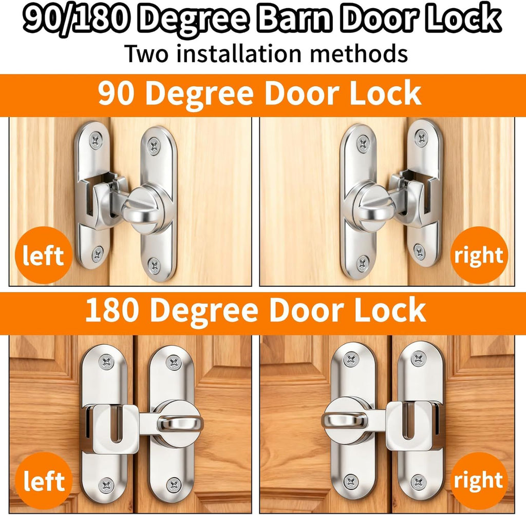 90/180 Degree Zinc Alloy Flip Lock for Barn & Sliding Doors – Heavy Duty Security Latch for Cabinets, Windows & Sheds (Silver)