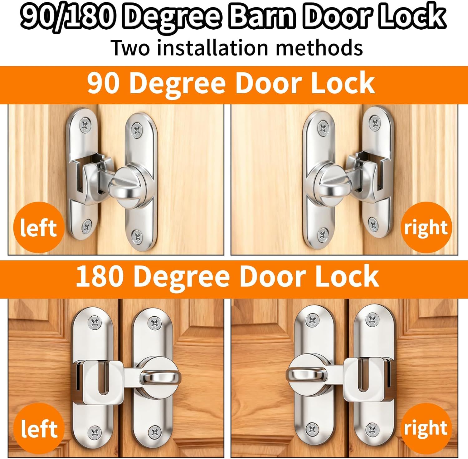 90/180 Degree Zinc Alloy Flip Lock for Barn & Sliding Doors – Heavy Duty Security Latch for Cabinets, Windows & Sheds (Silver)