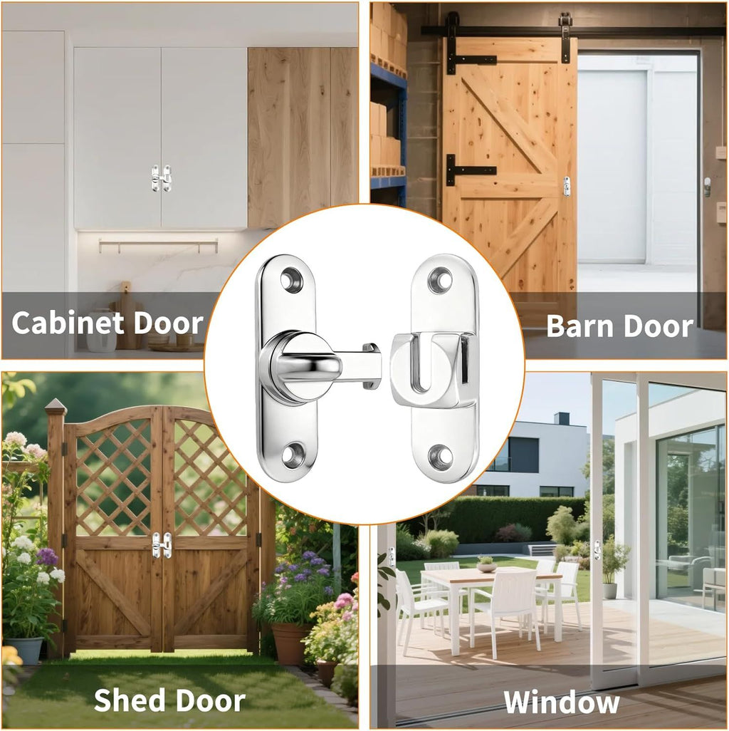 90/180 Degree Zinc Alloy Flip Lock for Barn & Sliding Doors – Heavy Duty Security Latch for Cabinets, Windows & Sheds (Silver)