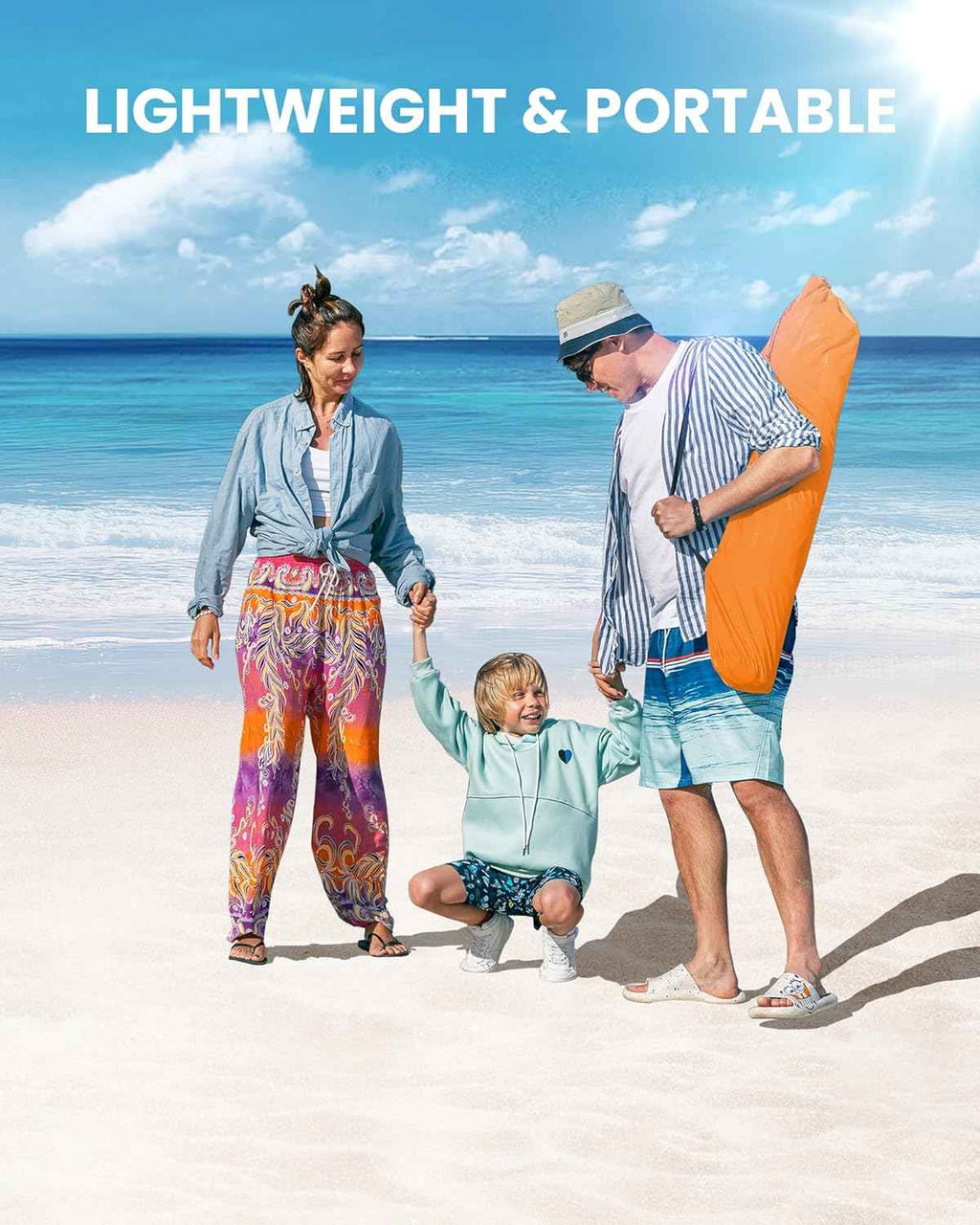 OutdoorMaster Pop Up 3-4 Person Beach Tent X-Large - Easy Setup, Portable Beach Shade Canopy Folding Sun Shelter with UPF 50+ UV Protection Removable Skylight Family Size (Orange)