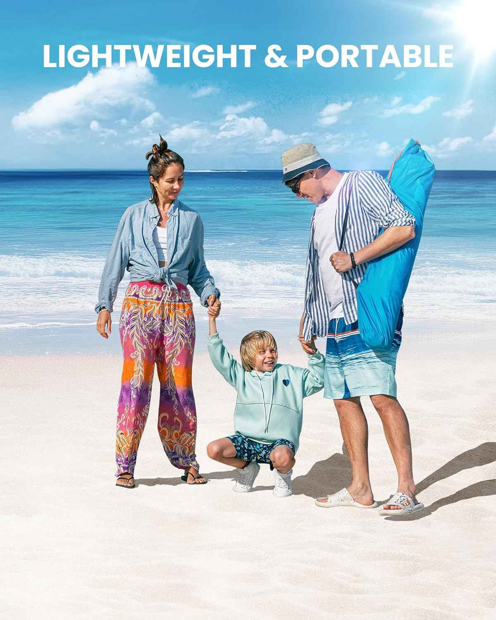 OutdoorMaster Pop Up 3-4 Person Beach Tent X-Large - Easy Setup, Portable Beach Shade Canopy Folding Sun Shelter with UPF 50+ UV Protection Removable Skylight Family Size (Blue)