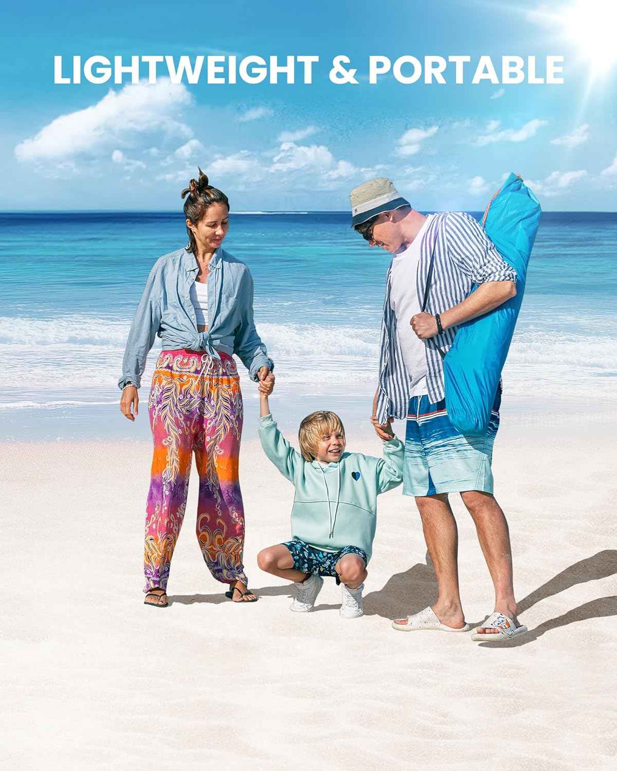 OutdoorMaster Pop Up 3-4 Person Beach Tent X-Large - Easy Setup, Portable Beach Shade Canopy Folding Sun Shelter with UPF 50+ UV Protection Removable Skylight Family Size (Blue)
