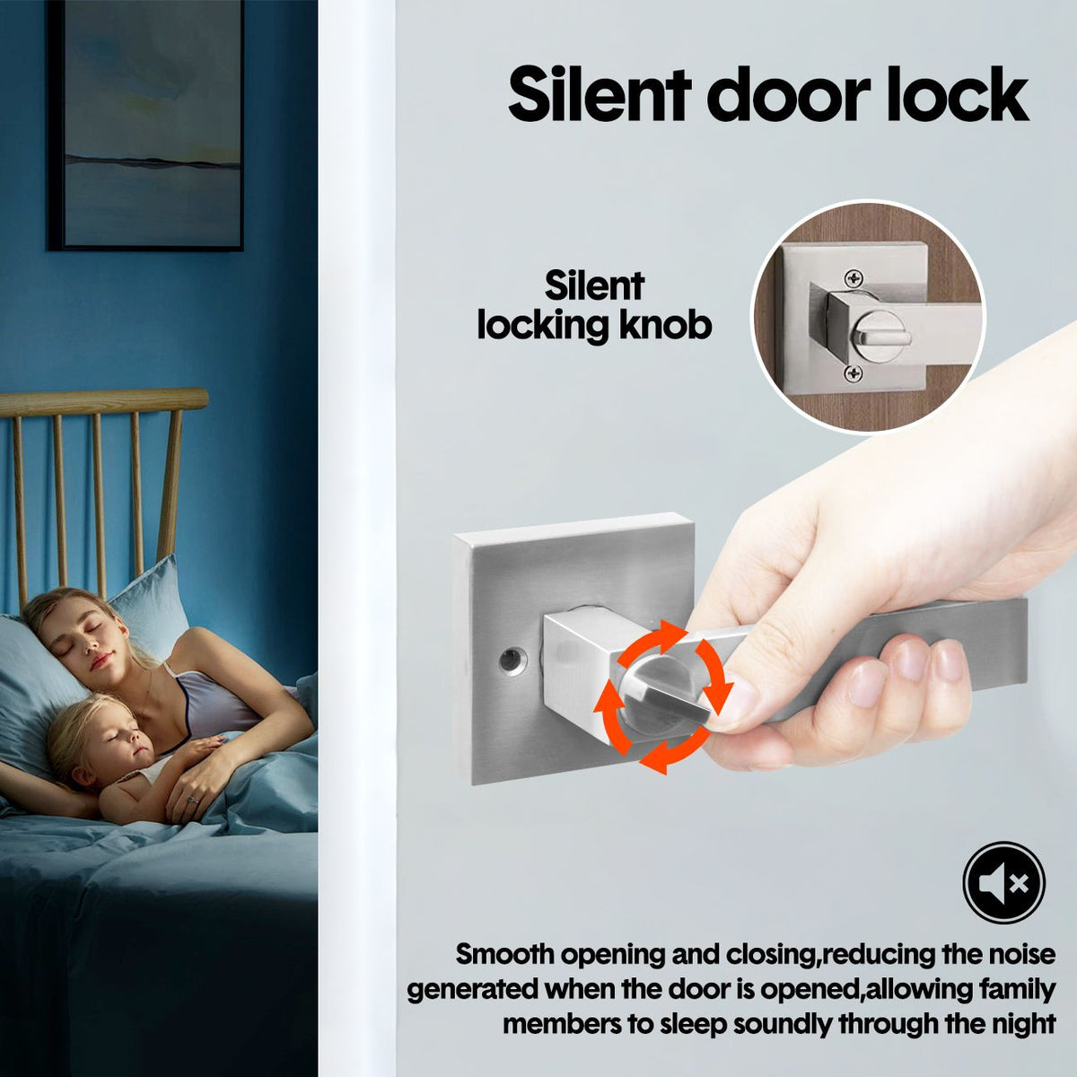 Privacy Door Lever Handle with Key, Heavy Duty Interior Door Lock, Adjustable Latch-Silver