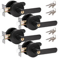 Privacy Door Lever Handle with Key, Heavy Duty Interior Door Lock, Round Design, 4 Pack, Matte Black