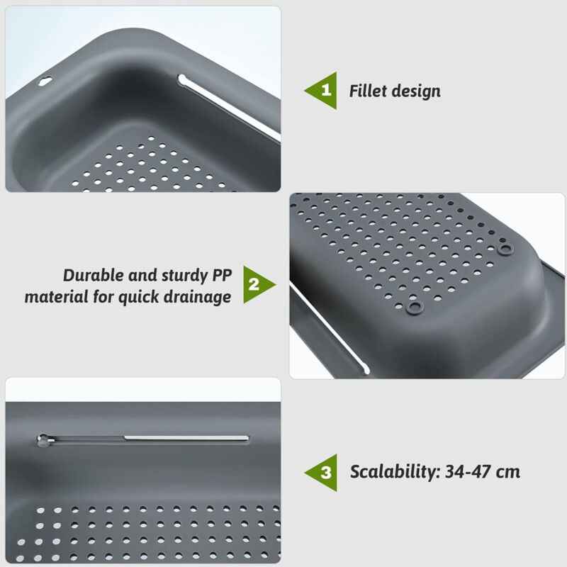 Expandable Sink Strainer - Food Grade Pp Material - Effective Drainage Holes - Quick Drying Rack For Dishes - Easy To