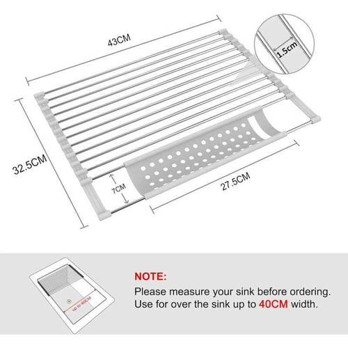 Stainless Steel Kitchen Dish Drainer Rack Foldable And Removable Stainless Steel ROller Drying Rack For Sink Draining